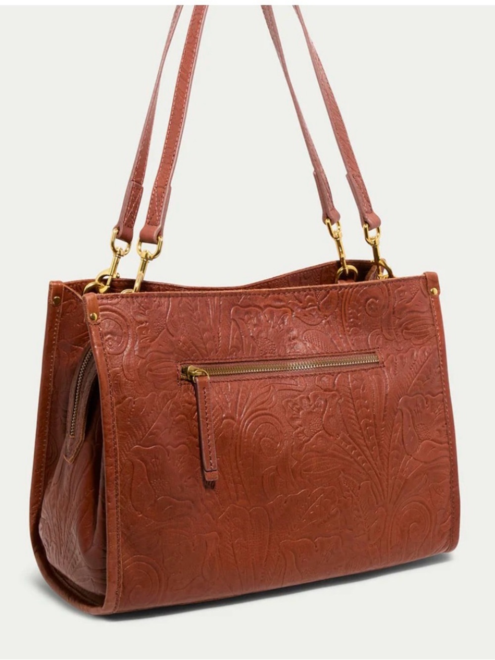 AMERICAN LEATHER CO Brandy Tooled Lenox Triple Entry Leather Tote Shoulder Bag - Picture 5 of 15